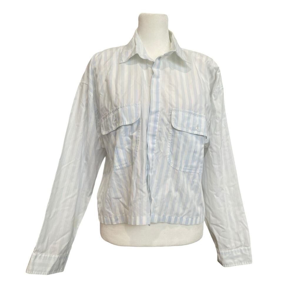 Diane Von Furstenberg Vintage Women's Top Boxy Cropped Med Blue White Stripe 80s